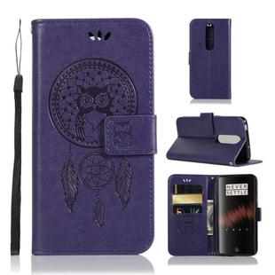 Wind Chime Owl Embossing Pattern Horizontal Flip Leather Case with Holder & Card Slots & Wallet For OnePlus 7(Purple)