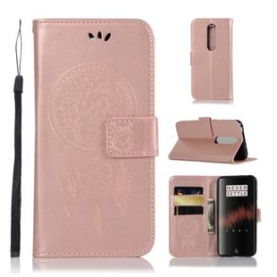 Wind Chime Owl Embossing Pattern Horizontal Flip Leather Case with Holder & Card Slots & Wallet For OnePlus 7(Rose Gold)