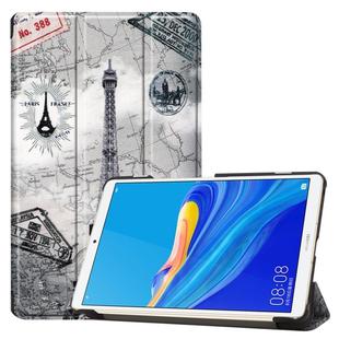 Colored Pattern Drawing Horizontal Flip PU Leather Case for Huawei MediaPad M6 8.4 2019, with Three-folding Holder & Sleep / Wake-up Function(Retro Iron Tower)