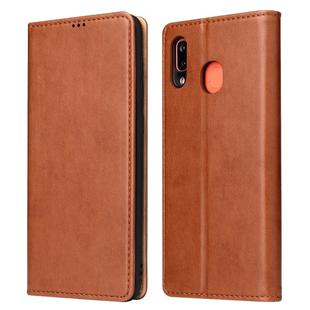 Fierre Shann Dermis Texture PU +TPU Horizontal Flip Leather Case with Holder & Card Slots & Wallet For Galaxy A20 & A30(Brown)