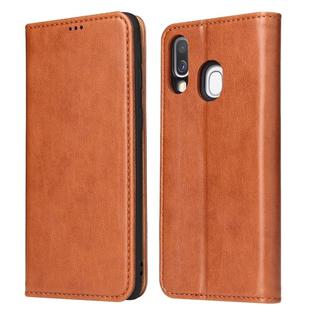 Fierre Shann Dermis Texture PU +TPU Horizontal Flip Leather Case with Holder & Card Slots & Wallet For Galaxy A40(Brown)
