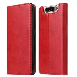 Fierre Shann Dermis Texture PU +TPU Horizontal Flip Leather Case with Holder & Card Slots & Wallet For Galaxy A80(Red)