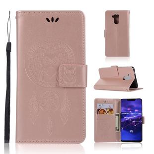 Wind Chime Owl Embossing Pattern Horizontal Flip Leather Case with Holder & Card Slots & Wallet For Huawei Mate 20 Lite(Rose Gold)