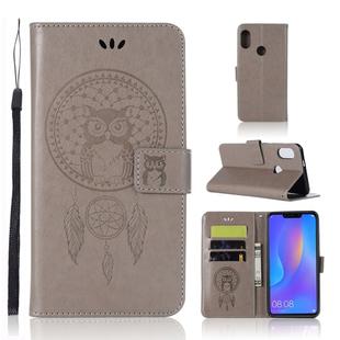 Wind Chime Owl Embossing Pattern Horizontal Flip Leather Case with Holder & Card Slots & Wallet For Huawei nova 3i(Grey)