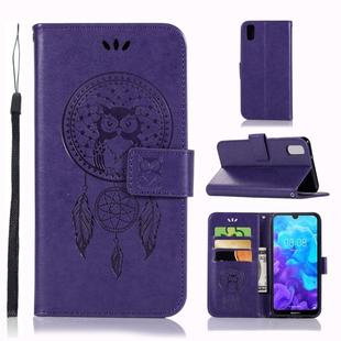 Wind Chime Owl Embossing Pattern Horizontal Flip Leather Case with Holder & Card Slots & Wallet For Huawei Y5 (2019) / Honor 8s(Purple)