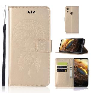 Wind Chime Owl Embossing Pattern Horizontal Flip Leather Case with Holder & Card Slots & Wallet For Huawei Honor Play 8A(Gold)