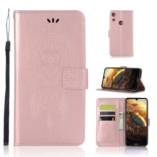 Wind Chime Owl Embossing Pattern Horizontal Flip Leather Case with Holder & Card Slots & Wallet For Huawei Honor Play 8A(Rose Gold)