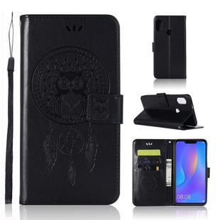 Wind Chime Owl Embossing Pattern Horizontal Flip Leather Case with Holder & Card Slots & Wallet For Huawei Honor 8C(Black)