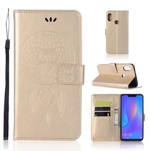 Wind Chime Owl Embossing Pattern Horizontal Flip Leather Case with Holder & Card Slots & Wallet For Huawei Honor 8C(Gold)