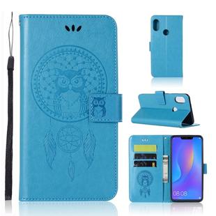 Wind Chime Owl Embossing Pattern Horizontal Flip Leather Case with Holder & Card Slots & Wallet For Huawei Honor 8C(Blue)