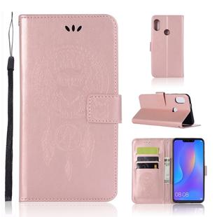 Wind Chime Owl Embossing Pattern Horizontal Flip Leather Case with Holder & Card Slots & Wallet For Huawei Honor 8C(Rose Gold)