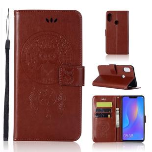 Wind Chime Owl Embossing Pattern Horizontal Flip Leather Case with Holder & Card Slots & Wallet For Huawei Honor 8C(Brown)