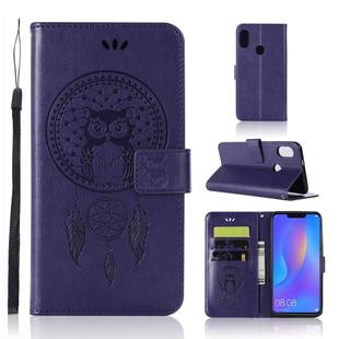 Wind Chime Owl Embossing Pattern Horizontal Flip Leather Case with Holder & Card Slots & Wallet For Huawei Honor 8C(Purple)