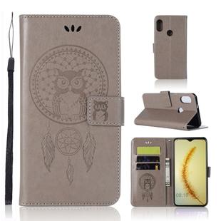 Wind Chime Owl Embossing Pattern Horizontal Flip Leather Case with Holder & Card Slots & Wallet For Huawei Honor 10 Lite(Grey)