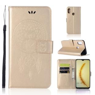 Wind Chime Owl Embossing Pattern Horizontal Flip Leather Case with Holder & Card Slots & Wallet For Huawei Honor 10 Lite(Gold)