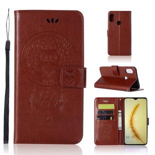 Wind Chime Owl Embossing Pattern Horizontal Flip Leather Case with Holder & Card Slots & Wallet For Huawei Honor 10 Lite(Brown)