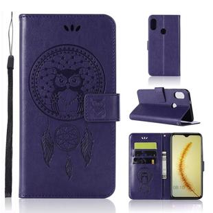 Wind Chime Owl Embossing Pattern Horizontal Flip Leather Case with Holder & Card Slots & Wallet For Huawei Honor 10 Lite(Purple)