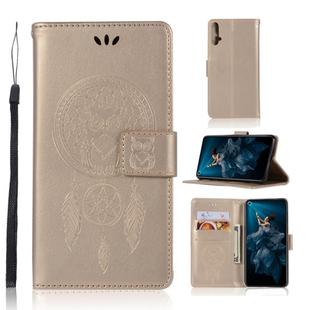 Wind Chime Owl Embossing Pattern Horizontal Flip Leather Case with Holder & Card Slots & Wallet For Huawei Honor 20(Gold)