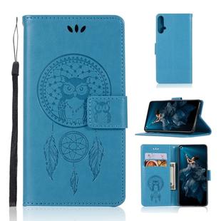 Wind Chime Owl Embossing Pattern Horizontal Flip Leather Case with Holder & Card Slots & Wallet For Huawei Honor 20(Blue)