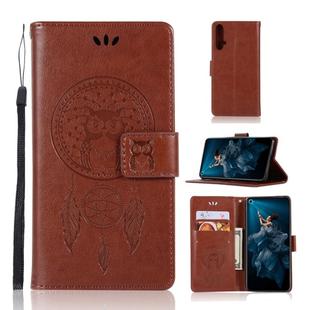 Wind Chime Owl Embossing Pattern Horizontal Flip Leather Case with Holder & Card Slots & Wallet For Huawei Honor 20(Brown)