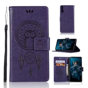 Wind Chime Owl Embossing Pattern Horizontal Flip Leather Case with Holder & Card Slots & Wallet For Huawei Honor 20(Purple)