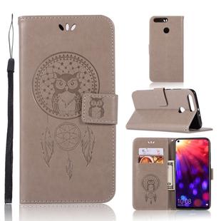 Wind Chime Owl Embossing Pattern Horizontal Flip Leather Case with Holder & Card Slots & Wallet For Huawei Honor View 20(Grey)