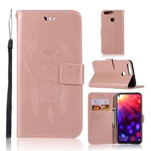 Wind Chime Owl Embossing Pattern Horizontal Flip Leather Case with Holder & Card Slots & Wallet For Huawei Honor View 20(Rose Gold)
