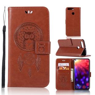 Wind Chime Owl Embossing Pattern Horizontal Flip Leather Case with Holder & Card Slots & Wallet For Huawei Honor View 20(Brown)