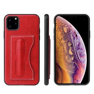 For iPhone 11 Pro Fierre Shann Full Coverage Protective Leather Case with Holder & Card Slot (Red)