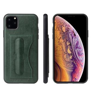 For iPhone 11 Pro Fierre Shann Full Coverage Protective Leather Case with Holder & Card Slot (Green)