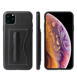 For iPhone 11 Pro Max Fierre Shann Full Coverage Protective Leather Case with Holder & Card Slot (Black)