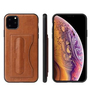 For iPhone 11 Pro Max Fierre Shann Full Coverage Protective Leather Case with Holder & Card Slot (Brown)