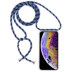 For iPhone X / XS Four-Corner Anti-Fall Trasparent TPU Mobile Phone Case With Lanyard(Black Blue)