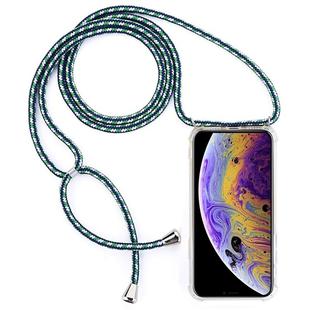 For iPhone X / XS Four-Corner Anti-Fall Transparent TPU Mobile Phone Case With Lanyard(Green White Blue)
