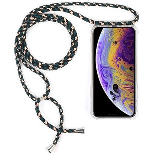 For iPhone X / XS Four-Corner Anti-Fall Transparent TPU Mobile Phone Case With Lanyard(Green Beige Black)