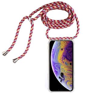 For iPhone X / XS Four-Corner Anti-Fall Transparent TPU Mobile Phone Case With Lanyard(Red Apricot Black)