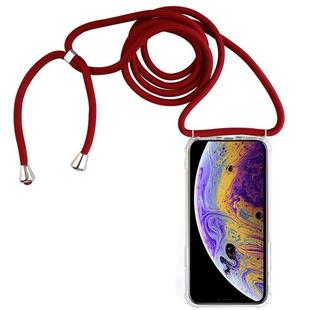 For iPhone X / XS Four-Corner Anti-Fall Transparent TPU Mobile Phone Case With Lanyard(Red)