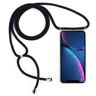 For iPhone XR Four-Corner Anti-Fall Transparent TPU Mobile Phone Case With Lanyard(Black)