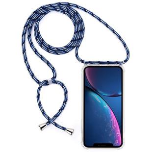 For iPhone XR Four-Corner Anti-Fall Transparent TPU Mobile Phone Case With Lanyard(Black Blue)