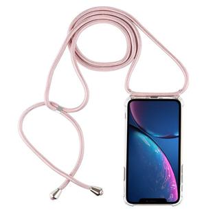 For iPhone XR Four-Corner Anti-Fall Transparent TPU Mobile Phone Case With Lanyard(Rose Gold)
