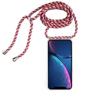 For iPhone XR Four-Corner Anti-Fall Transparent TPU Mobile Phone Case With Lanyard(Red Apricot Black)