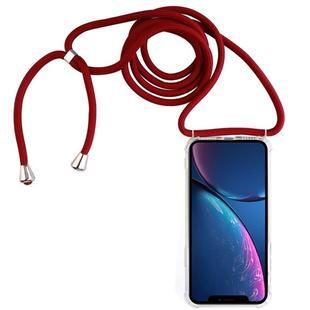 For iPhone XR Four-Corner Anti-Fall Transparent TPU Mobile Phone Case With Lanyard(Red)