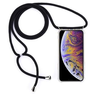 For iPhone XS Max Four-Corner Anti-Fall Transparent TPU Mobile Phone Case With Lanyard(Black)