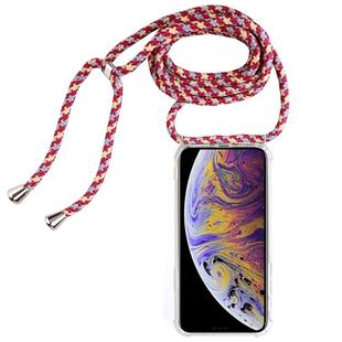 For iPhone XS Max Four-Corner Anti-Fall Transparent TPU Mobile Phone Case With Lanyard(Red Apricot Black)