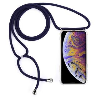 For iPhone XS Max Four-Corner Anti-Fall Transparent TPU Mobile Phone Case With Lanyard(Dark Blue)