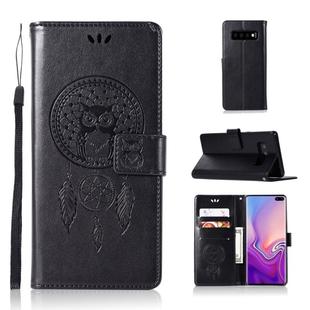 Wind Chime Owl Embossing Pattern Horizontal Flip Leather Case with Holder & Card Slots & Wallet For Galaxy S10+(Black)