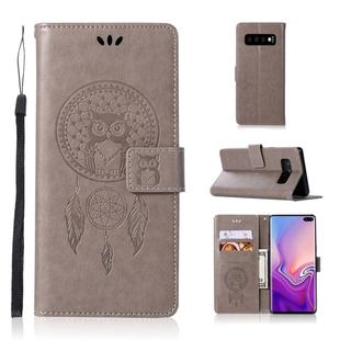 Wind Chime Owl Embossing Pattern Horizontal Flip Leather Case with Holder & Card Slots & Wallet For Galaxy S10+(Grey)