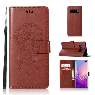 Wind Chime Owl Embossing Pattern Horizontal Flip Leather Case with Holder & Card Slots & Wallet For Galaxy S10+(Brown)