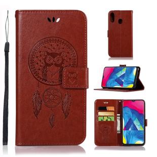 Wind Chime Owl Embossing Pattern Horizontal Flip Leather Case with Holder & Card Slots & Wallet For Galaxy M20(Brown)