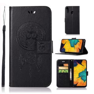 Wind Chime Owl Embossing Pattern Horizontal Flip Leather Case with Holder & Card Slots & Wallet For Galaxy A30(Black)